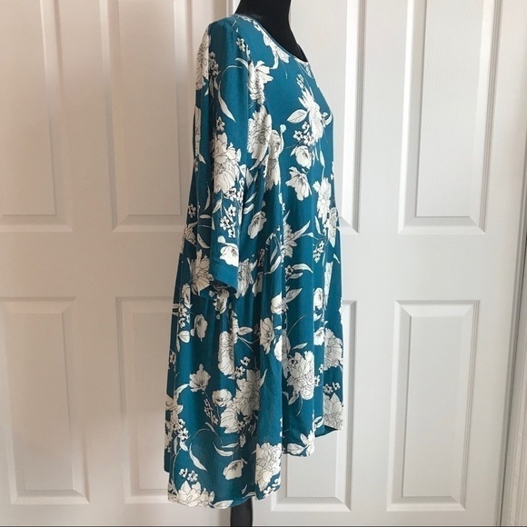 Crescent “Camila” Teal Floral Babydoll Swing Tunic Dress - Picture 4 of 8
